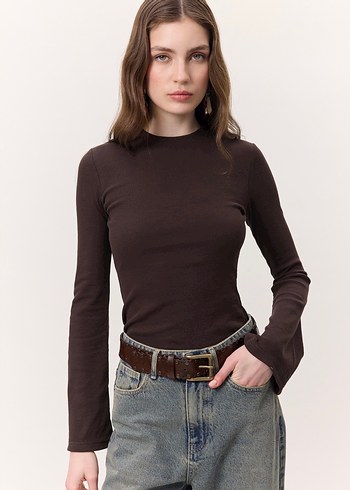 Kahverengi Uzun Kollu Bluz - Görsel 2