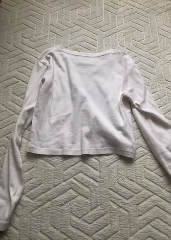 Beyaz Uzun Kollu Baskılı Crop Top - Görsel 3