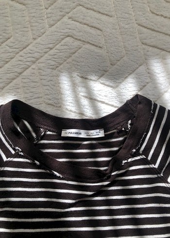 Kızlar için uzun kollu çizgili kahverengi tişört - Görsel 2