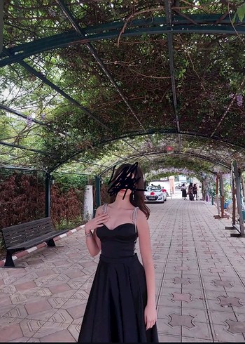 Siyah Straplez Işıltılı Bağlama Askılı Midi Elbise - Görsel 4