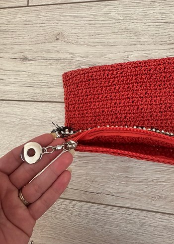 Kırmızı Örgü Kadın Portföy Çanta - Görsel 3