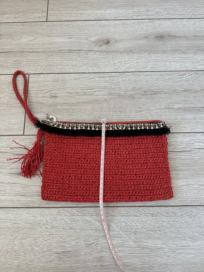 Kırmızı Örgü Kadın Portföy Çanta - Görsel 2
