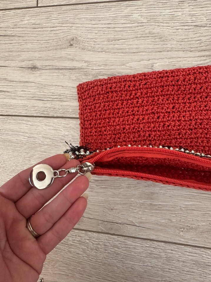 Kırmızı Örgü Kadın Portföy Çanta - Görsel 3