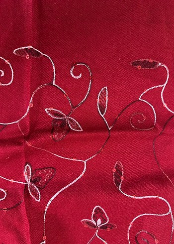 Bordo, işlemeli Şal - Görsel 2