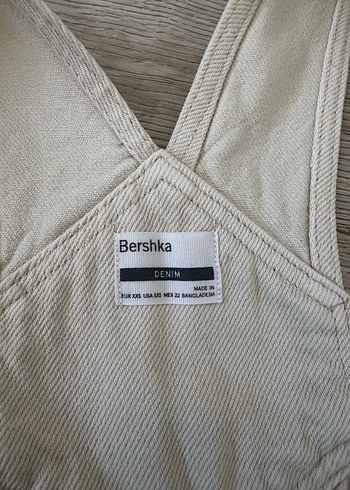 Bershka Krem Rengi Askılı Şort Tulum - Görsel 5