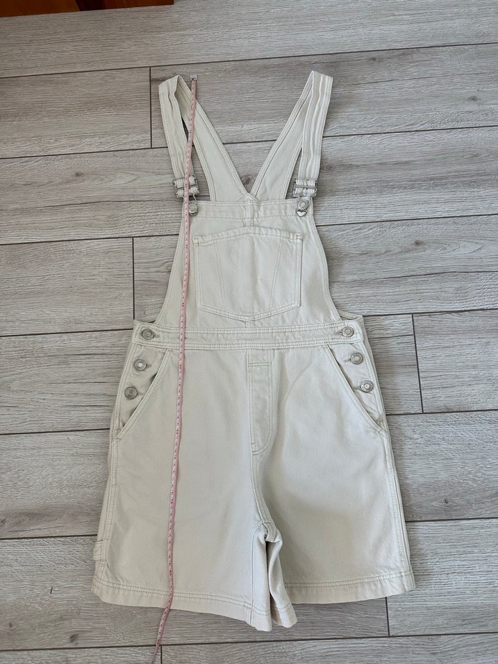 Bershka Krem Rengi Askılı Şort Tulum - Görsel 2