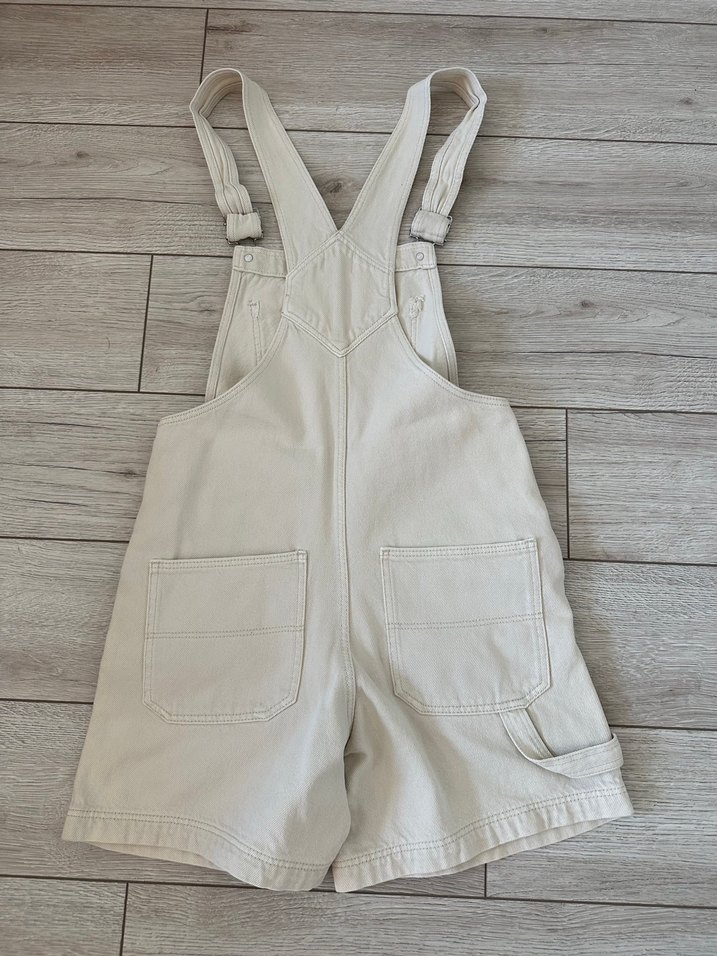 Bershka Krem Rengi Askılı Şort Tulum - Görsel 4