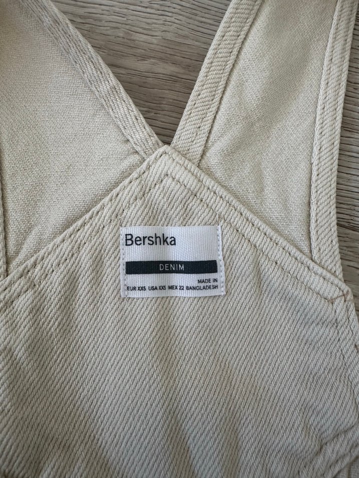 Bershka Krem Rengi Askılı Şort Tulum - Görsel 5