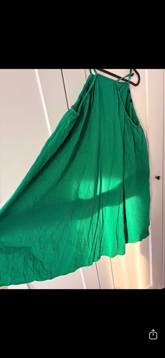 Yeşil Keten Askılı Midi Elbise - Görsel 2