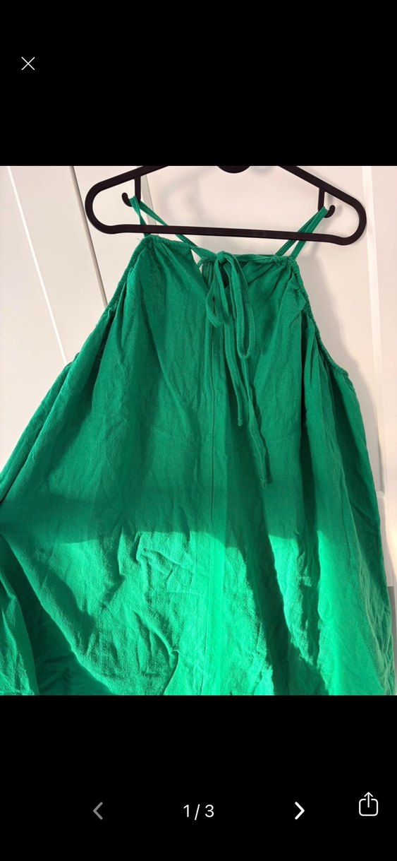 Yeşil Keten Askılı Midi Elbise - Görsel 3