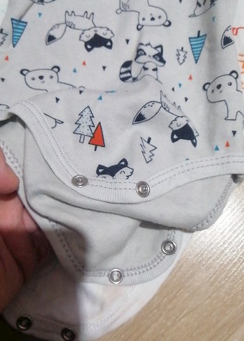 Uzun Kollu Gri Baskılı Bebek zıbın - Görsel 4