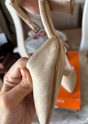 Bej Süet Stiletto Topuklu Kadın Abiye Ayakkabı - Görsel 4