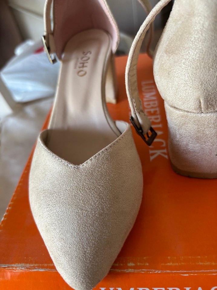 Bej Süet Stiletto Topuklu Kadın Abiye Ayakkabı - Görsel 3