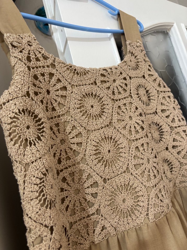 Dantel Detaylı Bej Bohem Uzun Elbise - Görsel 2