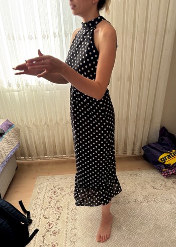 Puantiye Desenli Uzun Siyah Bohem Elbise - Görsel 3