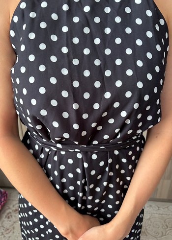 Puantiye Desenli Uzun Siyah Bohem Elbise - Görsel 6