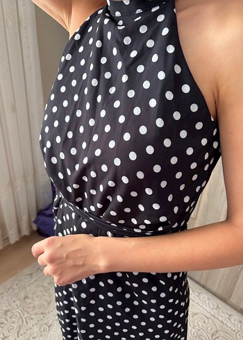 Puantiye Desenli Uzun Siyah Bohem Elbise - Görsel 4