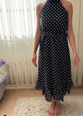 Puantiye Desenli Uzun Siyah Bohem Elbise - Görsel 2