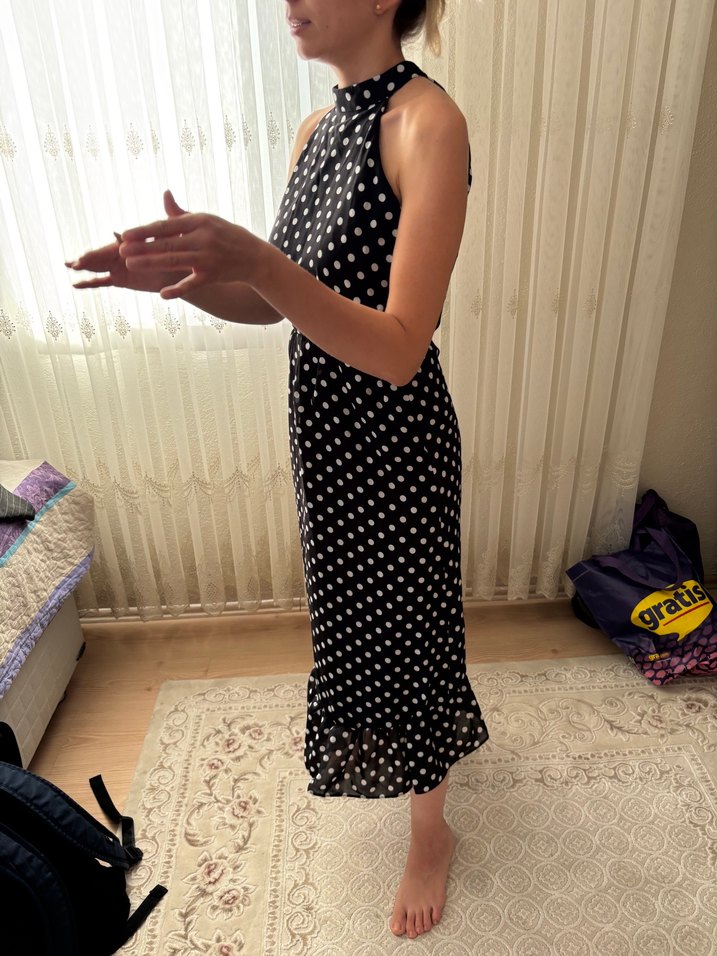 Puantiye Desenli Uzun Siyah Bohem Elbise - Görsel 3