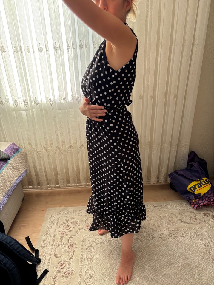 Puantiye Desenli Uzun Siyah Bohem Elbise - Görsel 5