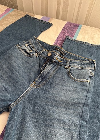 Kadın Gri Düğmeli Bol Kesim Denim Jean - Görsel 2