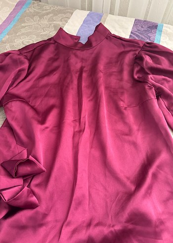 Bordo Saten Salaş Uzun Kollu Bluz - Görsel 2