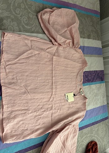 Pembe Kısa Kollu Keten Bluz - Görsel 2