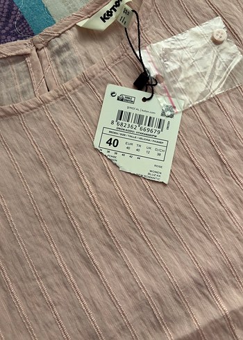 Pembe Kısa Kollu Keten Bluz - Görsel 3