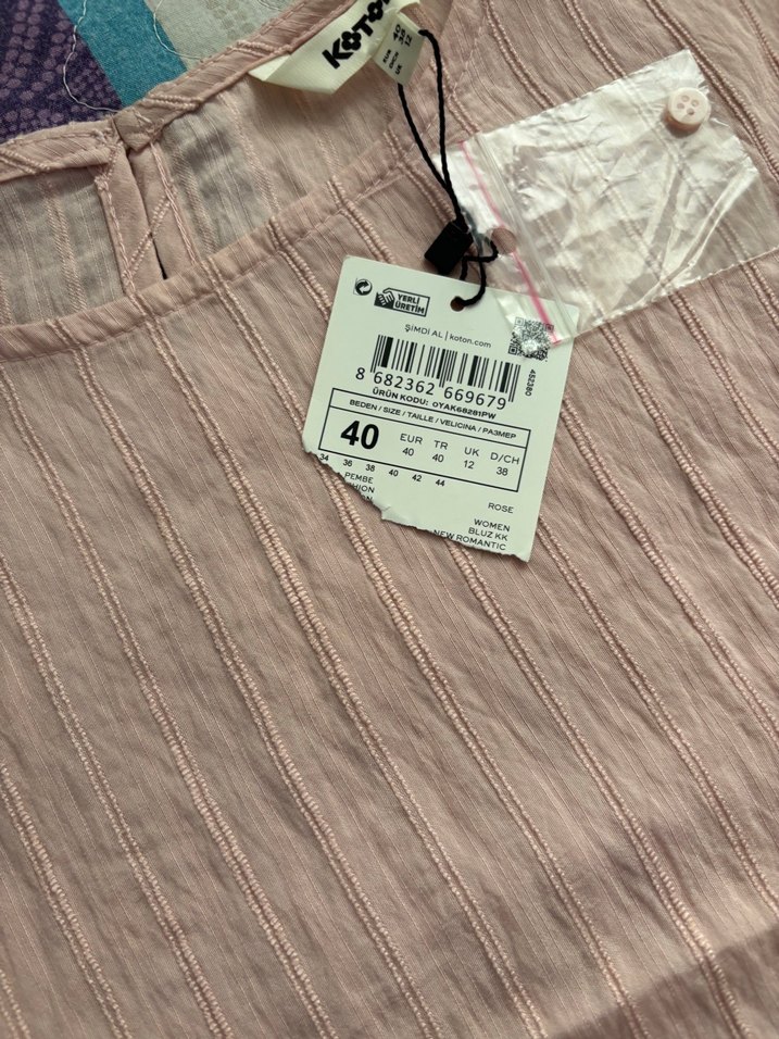 Pembe Kısa Kollu Keten Bluz - Görsel 3