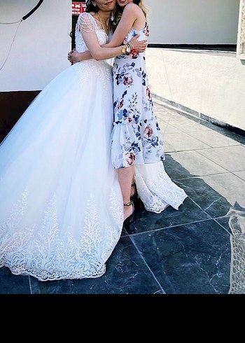 Çiçek Desenli Beyaz Midi Bohem Elbise - Görsel 2