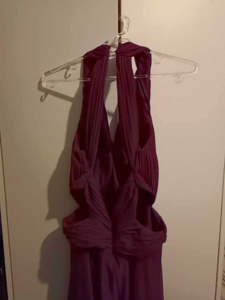 Bordo Uzun Drapeli V Yaka Kadın Abiye Elbise - Görsel 2