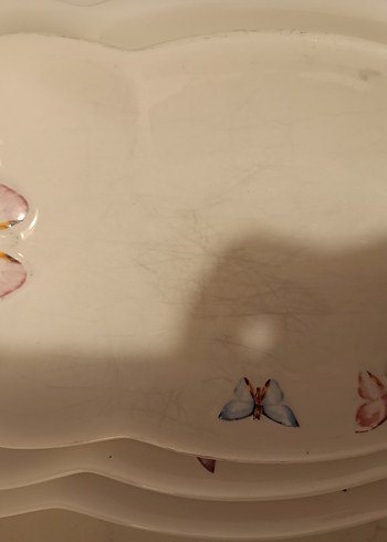 Kelebek Desenli Beyaz Seramik Tabak Seti - Görsel 2