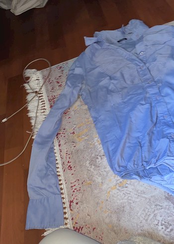 Düğmeli Mavi Keten Gömlek - Görsel 2