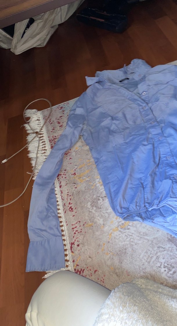 Düğmeli Mavi Keten Gömlek - Görsel 2