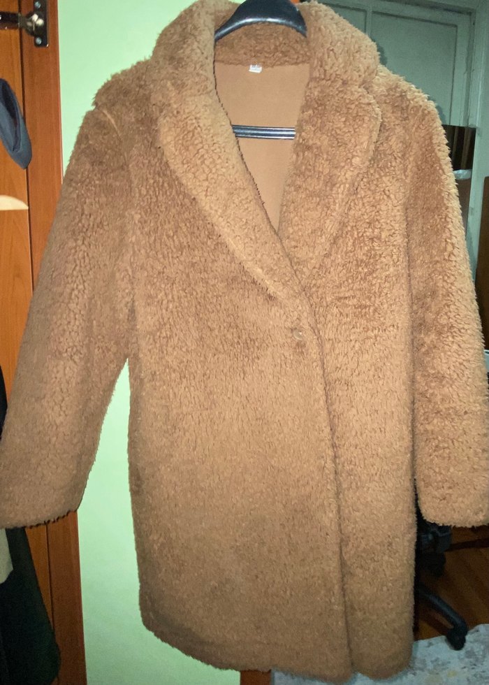 Kahverengi Peluş Kadın Midi Kaban - Görsel 2