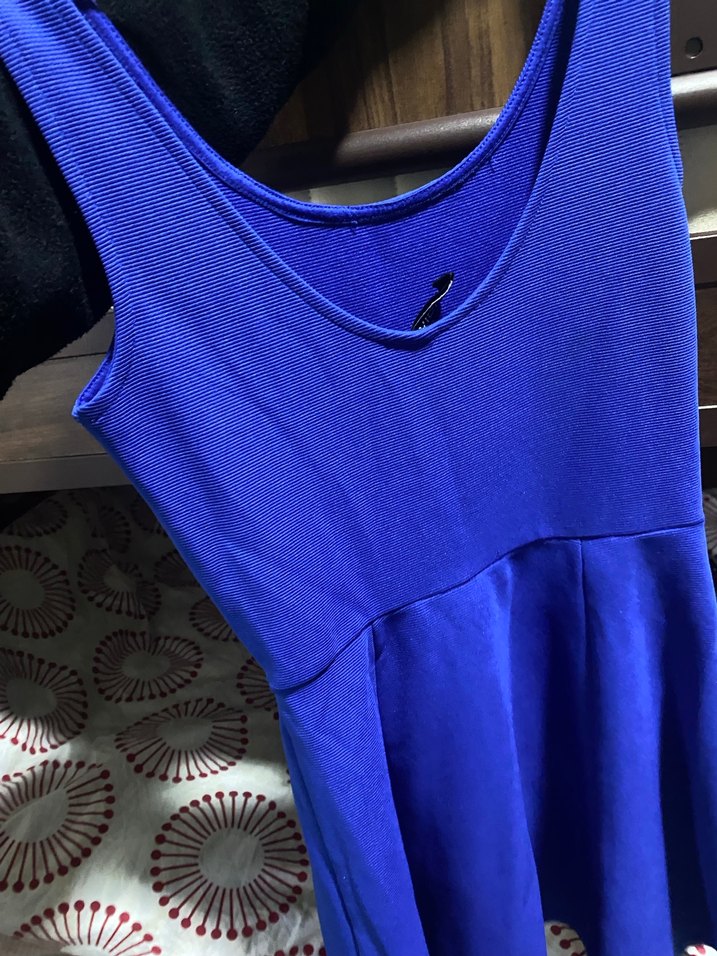 Mavi Midi Triko Elbise - Görsel 3