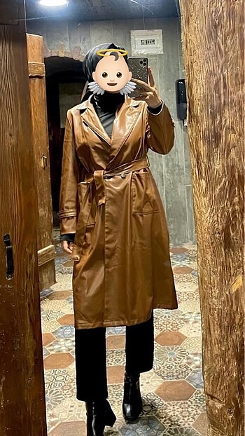 Diğer Kadın taba deri trençkot
