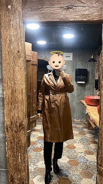 l Beden Kadın taba deri trençkot