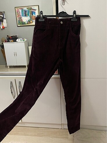 Kadın mürdüm kadife pantolon - Görsel 2