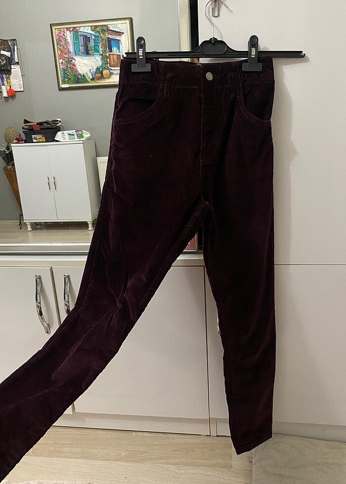 Kadın mürdüm kadife pantolon - Görsel 2