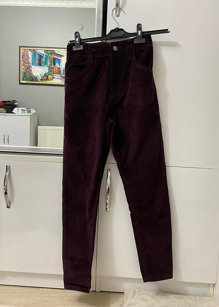 Kadın mürdüm kadife pantolon - Görsel 3