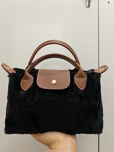 Kadın peluş longchamp siyah çanta