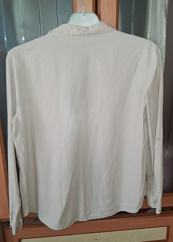 Düğmeli Beyaz Keten Kadın Gömlek - Görsel 2