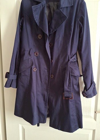 Düğmeli Lacivert Denim Trençkot