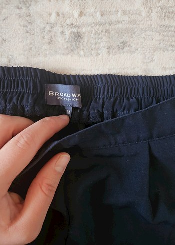 Lacivert Kadın Keten Pilili Bol Pantolon - Görsel 2