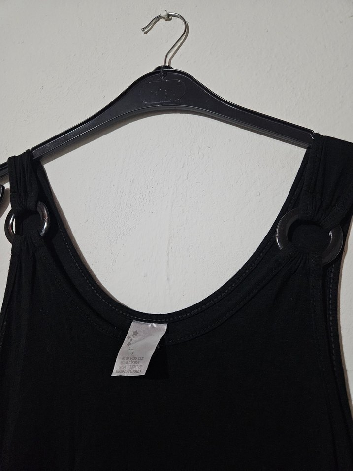 Siyah Keten Askılı Uzun Salaş Elbise - Görsel 2