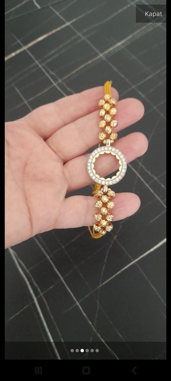 İşlemeli Boncuklu Altın Renk Bileklik - Görsel 3