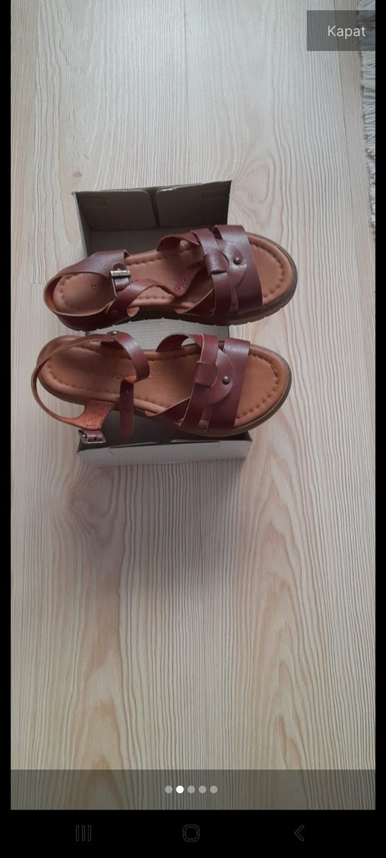 Kahverengi Deri Kadın Dolgu Topuklu Sandalet - Görsel 2