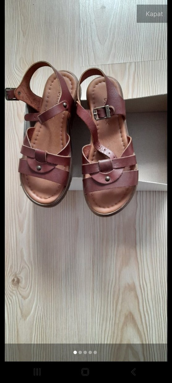 Kahverengi Deri Kadın Dolgu Topuklu Sandalet - Görsel 3