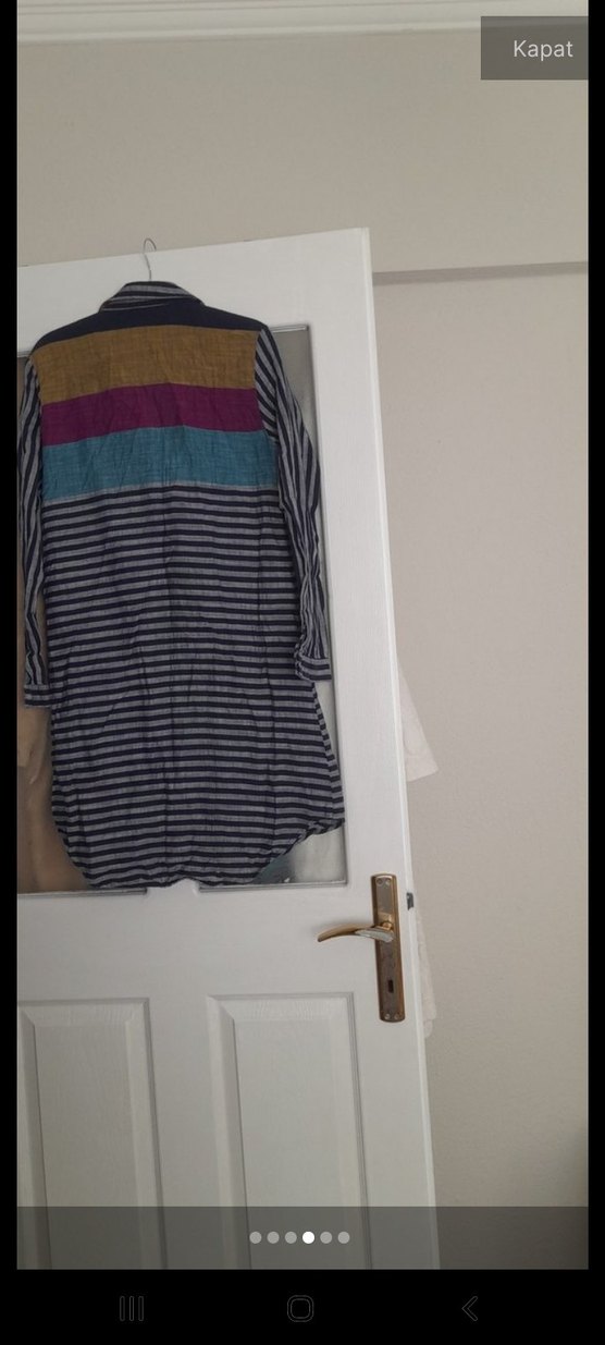 Çok Renkli Midi Uzun Kollu Kadın Gömlek - Görsel 2